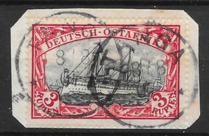 GERMAN EAST AFRICA SG25 1901 3r BLUE-BLACK & RED USED ON SMALL PIECE - Picture 1 of 1