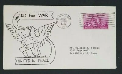 1945 Des Moines Iowa Unidos por la Guerra Unidos en Paz Color Cubierta Patriótica Foto 1 de 2