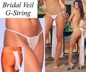 BRIDAL Wedding VEIL White G-STRING Panties SHEER Mesh HENS Night HONEYMOON Bride - Picture 1 of 7
