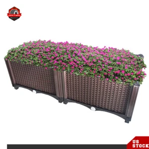 2 Pcs Long Brown Trough Plant Pot Garden Plastic Planter Flower & Vegetable Box - Picture 1 of 10