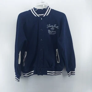 sean john jacket men size medium blue snaps button varsity fleece jacket AS IS - Picture 1 of 8