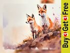Playful Pair: Fox Cubs Watercolor Painting Print 5"x7" on Matte Paper