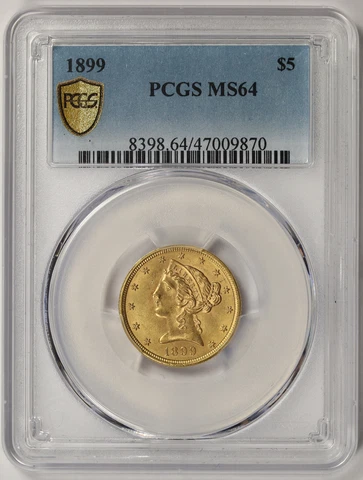 1899 Liberty Head Half Eagle Gold $5 MS 64 PCGS Secure Shield Cover