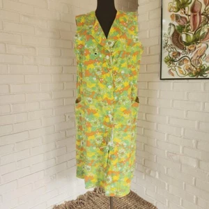 Vtg 60s 70s Midi Dress, Floral Green Yellow, Plus Size, Handmade, AS IS* - Picture 1 of 8