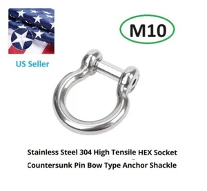 M10 Clevis Pin O Ring Bow Anchor Stainless steel 304 Shackle - Picture 1 of 7