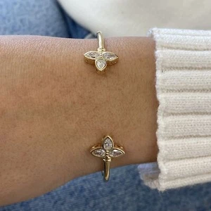 Pear Lab Created Diamond Cuff Bracelet 14k Yellow Gold Bezel Set 1.11 Ct F/VS - Picture 1 of 6