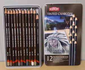 Derwent 12 Tinted Charcoal Pencils - Picture 1 of 3