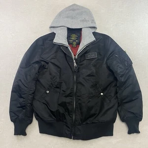 Alpha Industries MA-1 Flight Bomber Jacket Mens XXL Black D-Tec Hooded Spellout - Bild 1 von 14