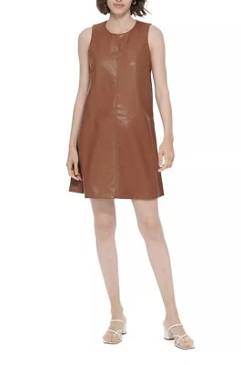Vestido recto Calvin Klein imitación cuero, marrón, talla 12, $139 Foto 1 de 4