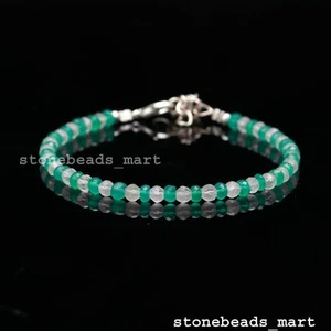 Genuino Verde Ónix + Cristal 4mm Rondelle Facetado Pulsera Ajustable 7" - Imagen 1 de 10