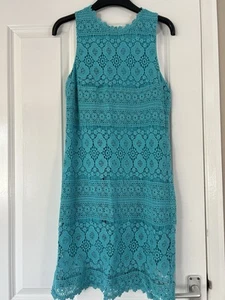 Pretty Cotton Lacey Shift Sleeveless Turquoise Dress From New Look - Size 10 - Picture 1 of 10