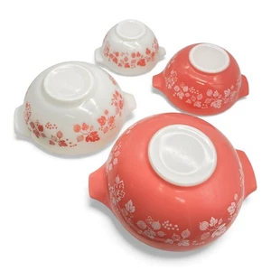 Pyrex Pink Gooseberry Cinderella Mixing Bowl Set 441 442 CHIPPED 443 444 Vintage - Picture 1 of 24