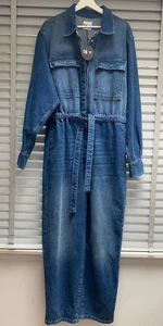 DONNA IDA Tuta Denim UK 12 Medium Molto Relaxed Free Spirit Cintura Blu Lunga - Foto 1 di 11