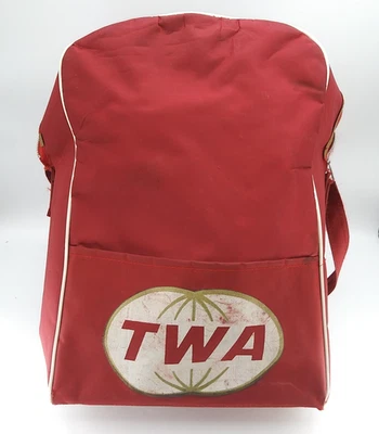 Bolso de Mano Retro TWA Airlines Años 70 DE COLECCIÓN RARO Tela/Cremallera Rasgada DAÑADO ¡LEER! Foto 1 de 4