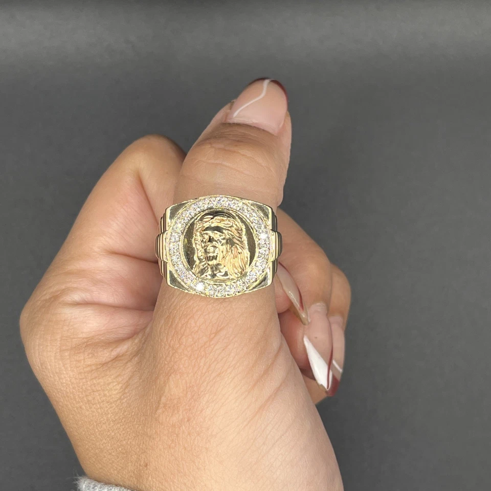 Мужское кольцо с лицом Иисуса с бриллиантом общим весом 1/2 карата - Изображение 1 из 4