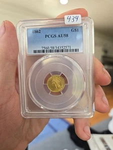 1862 $1 Liberty Head GOLD Dollar TYPE 3 PCGS AU58 - Picture 1 of 2