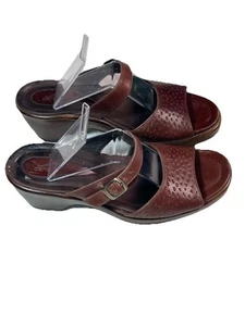 DANSKO Brown Leather Wedge Slide Sandals Womens US Size 8 Comfort Walking Summer - Picture 1 of 9