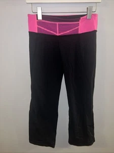 Lululemon 6 Cropped Capri Black Hot Pink Waistband Logo - Picture 1 of 10