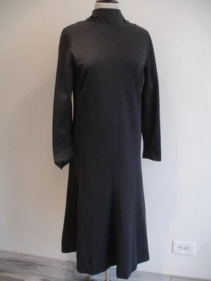 Women's M L 16 Vtg 1960's Hauliuetrigere Montaldo's Charcoal Long Dress Knit USA - Image 1 of 4