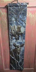 Moose Tapestry Wall Hanging 39”x8” Winter Scene Scenic Snow Wildlife Solid Back - Picture 1 of 7