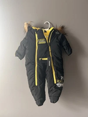 Kids Diesel Snowsuit Black And Yellow NWT 3/6 Months With Furry Hood - Image 1 of 4