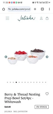 Juliska ,Made in Portugal, Berry & Thread Nesting Prep Bowl Set/4pc - Whitewash - Image 1 of 4