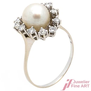 Ring 585 Weißgold mit Diamanten & Akoyaperle - Picture 1 of 4