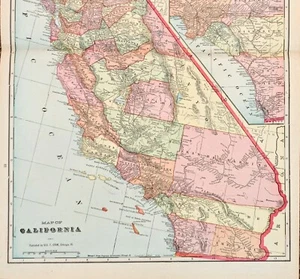 1908 CALIFORNIA Map ORIGINAL (20x13) Los Angeles San Diego RAILROADS - Picture 1 of 5