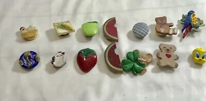 Vintage Lot 12 Assorted Button Covers Watermelon Teddy Bear Tweety Parrot Apple - Picture 1 of 11