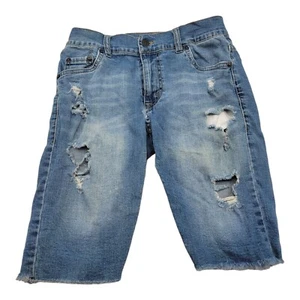 Levis Jean Boy’s Size 14 Reg W27 511 Slim Distressed Cut Off Frayed Blue Shorts - Picture 1 of 9