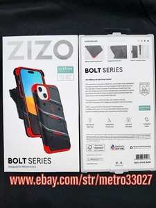 ZIZO BOLT RED/BLACK APPLE IPHONE 15 CASE WITH TEMPERED GLASS FAST SHIPPING - Picture 1 of 9
