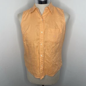 Lauren Ralph Lauren Womens M Button Front Linen Shirt Orange Peach Sleeveless - Picture 1 of 7