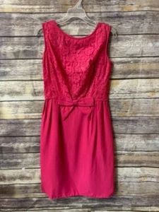 Vintage 1980s Sleeveless Bright Pink Lace Bow Dress Party M Medium - Picture 1 of 4