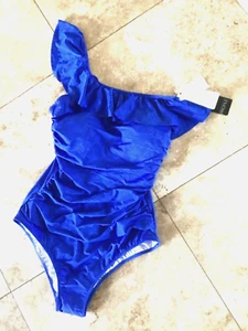 NEU MIT ETIKETT GRÖSSE 14 GOTTEX PROFIL ROYALBLAU EINTEILER RET $ 138,00 GERAFFT EINE SCHULTER - Bild 1 von 7