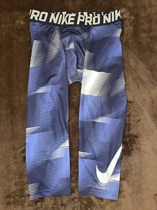 Boys NIKE PRO COMPRESSION ¾ Length Size Large performance pants BLUE AND WHITE - Picture 1 of 4