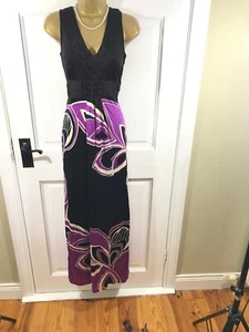 Monsoon Black & Purple Floral Lined BEADED MAXI Dress, UK 12, New With Tags - Picture 1 of 15