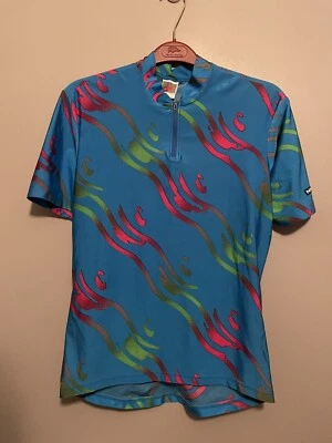 Vtg 80s NIKE Cycling Shirt Retro Print 1/4 Zip Bike Jersey Size Large USA (D229) - Image 1 of 4
