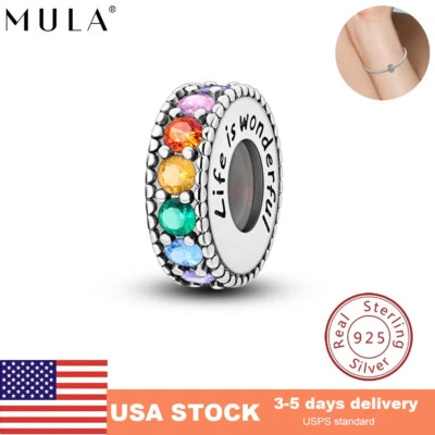 MULA 925 Sterling Silver Charm Colorful AAA CZ Rubber Plug For Women Bracelet - Image 1 of 4