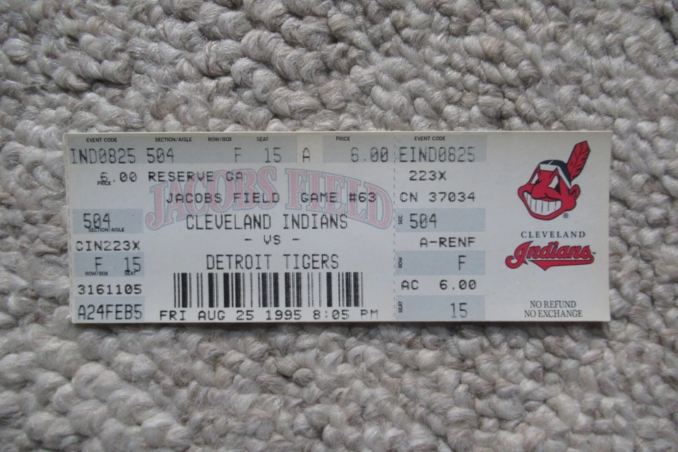 INDIOS VS TIGRES 25/08/1995 BOLETO COMPLETO ~ BELLE (2 HORAS)/ALOMAR WALKOFF HR Foto 1 de 1