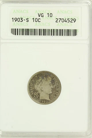 1903-S Barber Dime : ANACS VG10 Cover