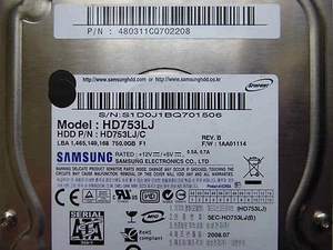 Samsung HD753LJ / P/N: 480311CQ702208 / 2008.07 / BF41-00206B REV5 / 750GB - Bild 1 von 1
