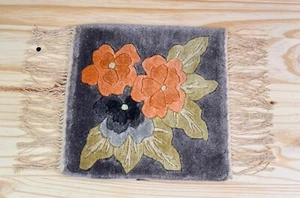 Vintage Silk Carpet with Floral Decor Wall Tapestry, Hand-knotted 12.5 x 12" - Picture 1 of 17