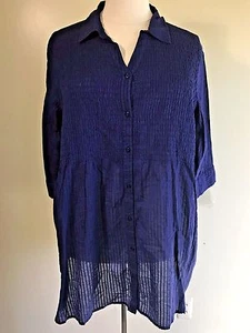 NWOT WOMAN WITHIN Plus Size 2X Blue Sheer Pinstripe Smock Front Button Shirt - Bild 1 von 8