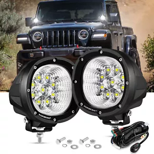2Pcs 4" 90W Round White LED Pod Ditch Fog Driving Lights Flood Off Road Bumper - Foto 1 di 12
