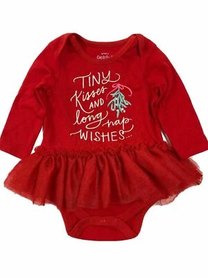 Infant Girls Red Tiny Kisses & Long Nap Wishes Christmas Tutu Bodysuit Dress - Image 1 of 3