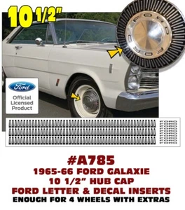 A785 1965 1966 FORD GALAXIE - 10 1/2" DOG DISH HUB CAP DECAL - HAS FORD LETTERS - Bild 1 von 1