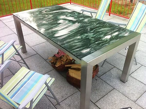 Gartentisch Wohnzimmertisch 200x100 Naturstein Grün wetterfest Edelstahltisch - Bild 1 von 12
