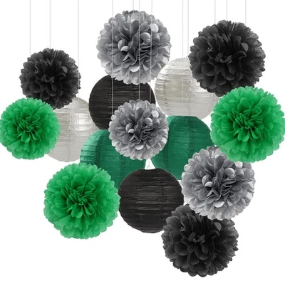 Linternas Flores Papel Decoraciones Fiesta Verde-Negro Plata - 15 PIEZAS Fútbol... Foto 1 de 4