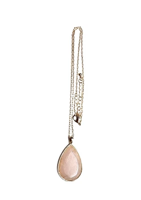 Genuine Pink Quartz Crystal Teardrop Pendant Necklace 20" Gold Tone Healing GUC - Image 1 of 4