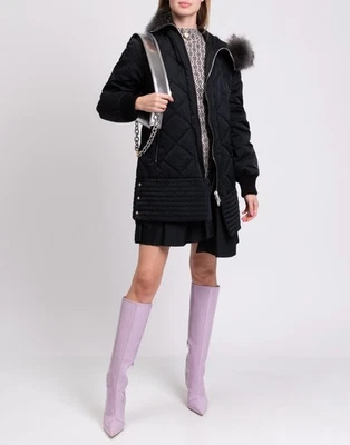 RRP€755 ICEBERG Quilted Coat IT42 US6 UK10 M Padded Black Raccoon Dog Fur Trim - Image 1 of 4